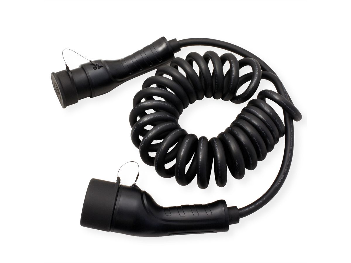 ROLINE Auto oplaadkabel Type2, 1-fase, 250 VAC (1P+N+E), 32 A, 7,4 kW, spiraalkabel, 5 m