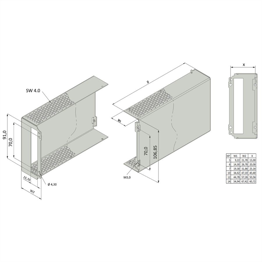 SCHROFF Perforated Hood For Frame Type PIU, 3U, 10HP, 227D