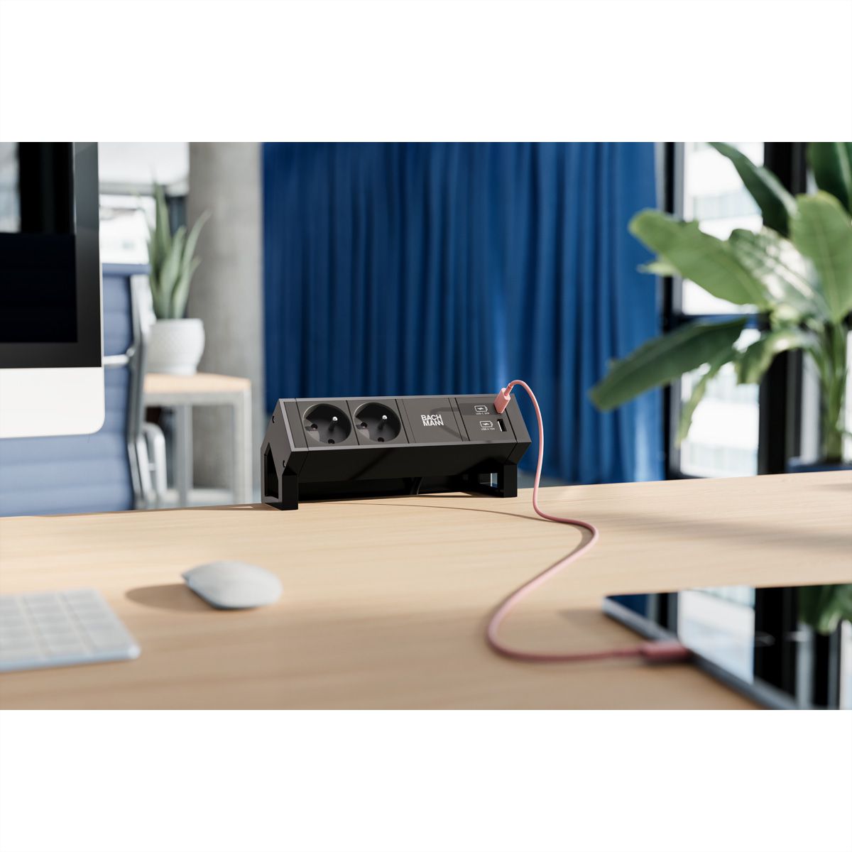 BACHMANN DESK 2 Stekkerdoos 2x UTE, 1x USB A&C 22W, zwart, 0,2 m