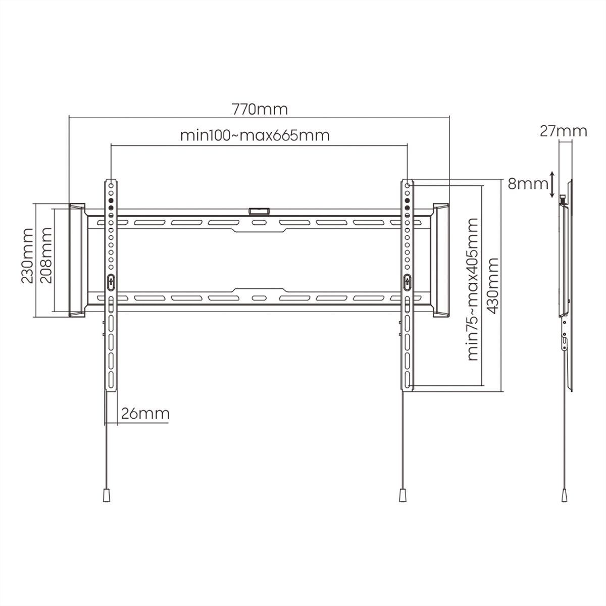 VALUE TV Wall Mount, 27mm Wall Distance, < 75kg, VESA 600x400, fixed