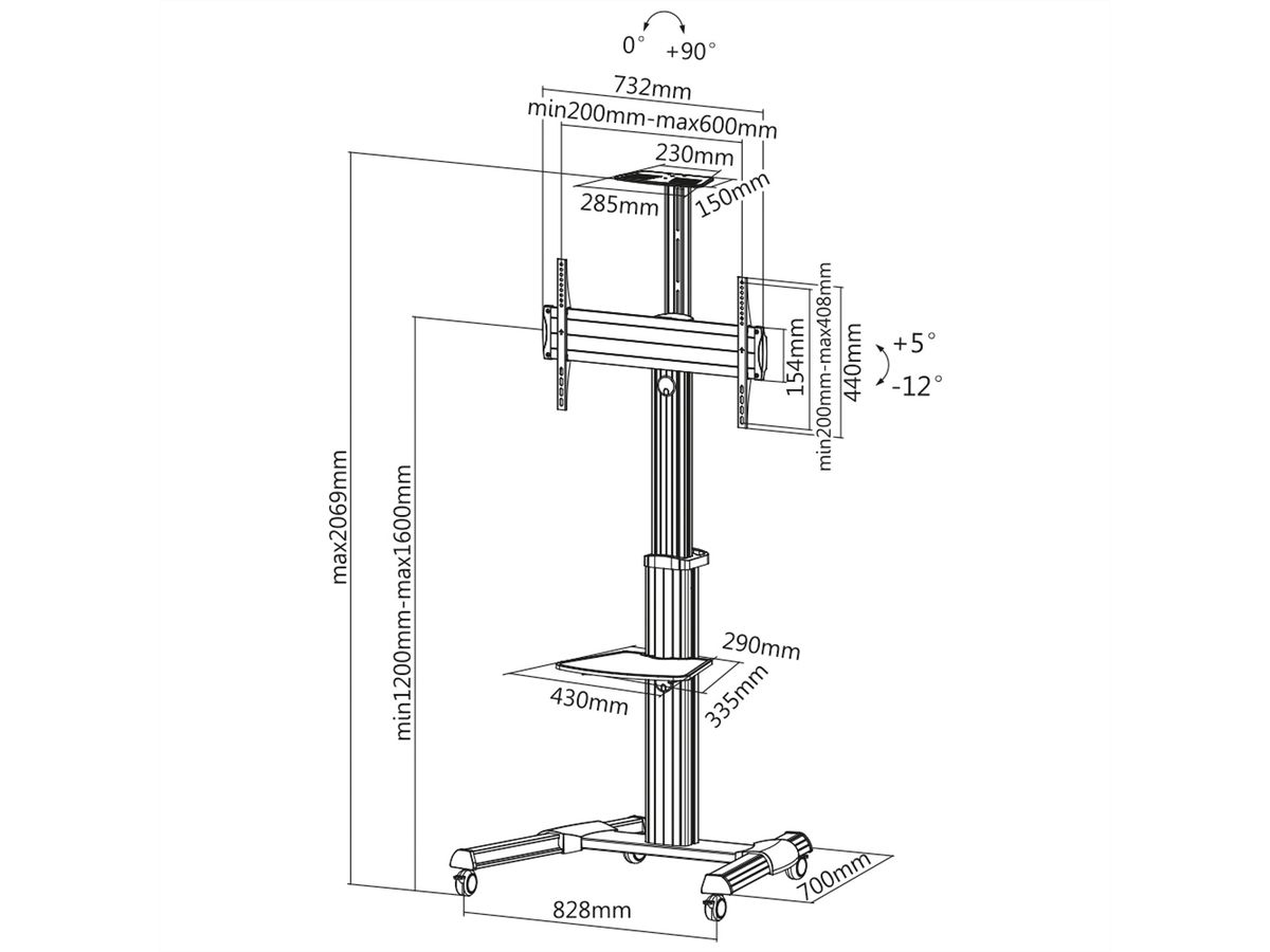 ROLINE LCD/TV rolstandaard, zilver, tot 50kg, zilver