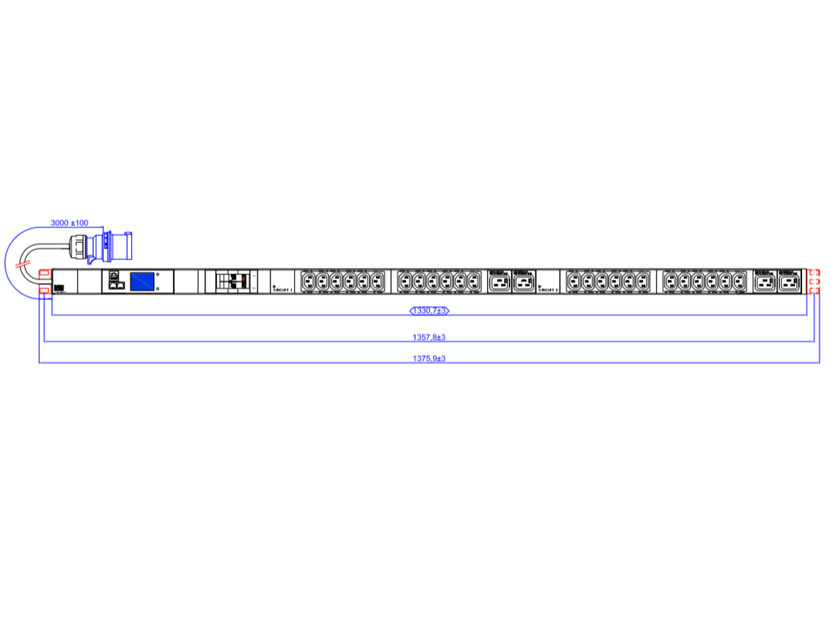 BACHMANN BN2000 ALU 1U 24xC13 4xC19 2LS, 1 fase op twee blokken