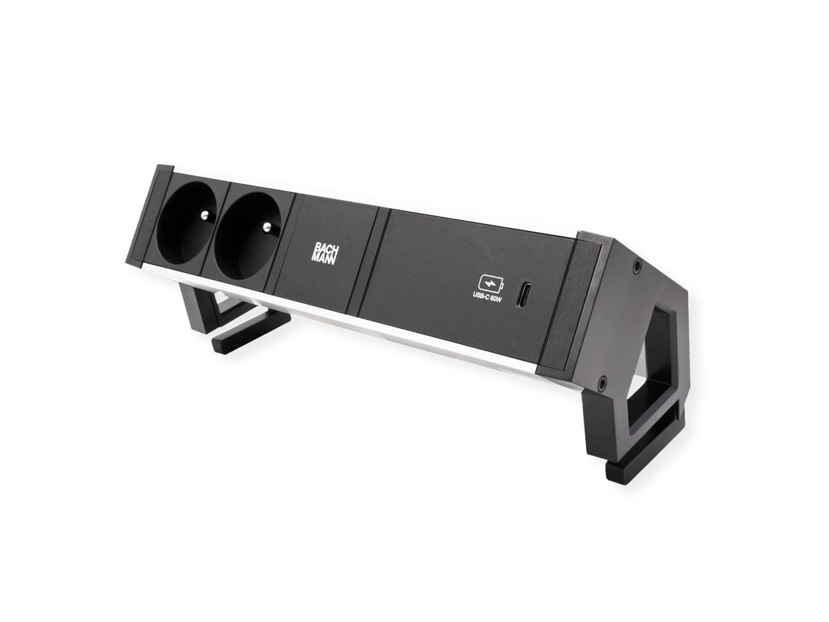 BACHMANN DESK2 ALU ZWART 2xUTE 1xUSBC 60W 0,2m GST18