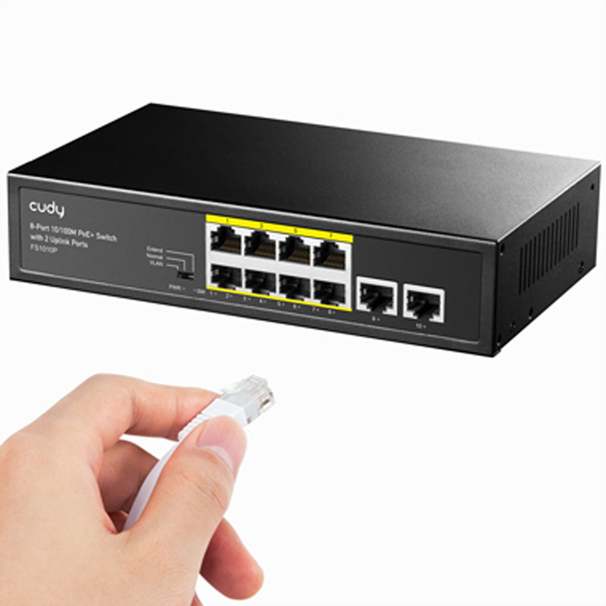 CUDY FS1010P 8-poorts 10/100M PoE+ Switch 2 Uplink-poorten 120W