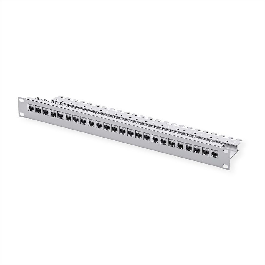 19" module patchpaneel 1 HE, met 24 AMJ-SL modules Cat. 6A (klasse EA) (ISO/IEC), grijs