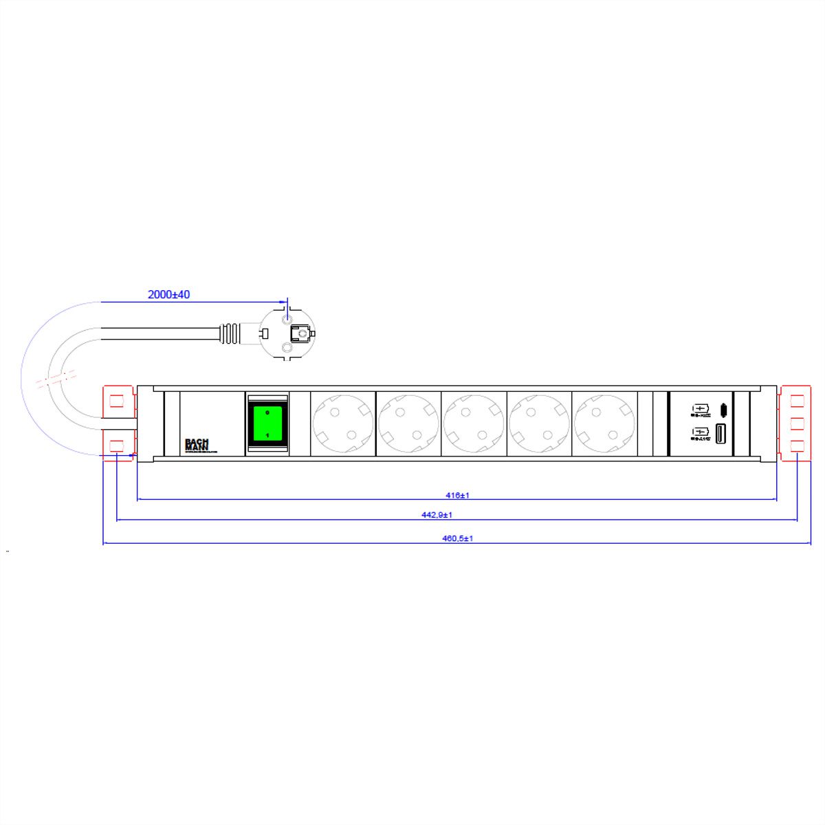 BACHMANN CONNECT LINE 5xprotective contact, Switch USB A&C 22W, black