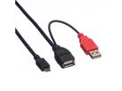 ROLINE USB 2.0 Y kabel, 2x Type A (M/F) - Micro B M, 1m