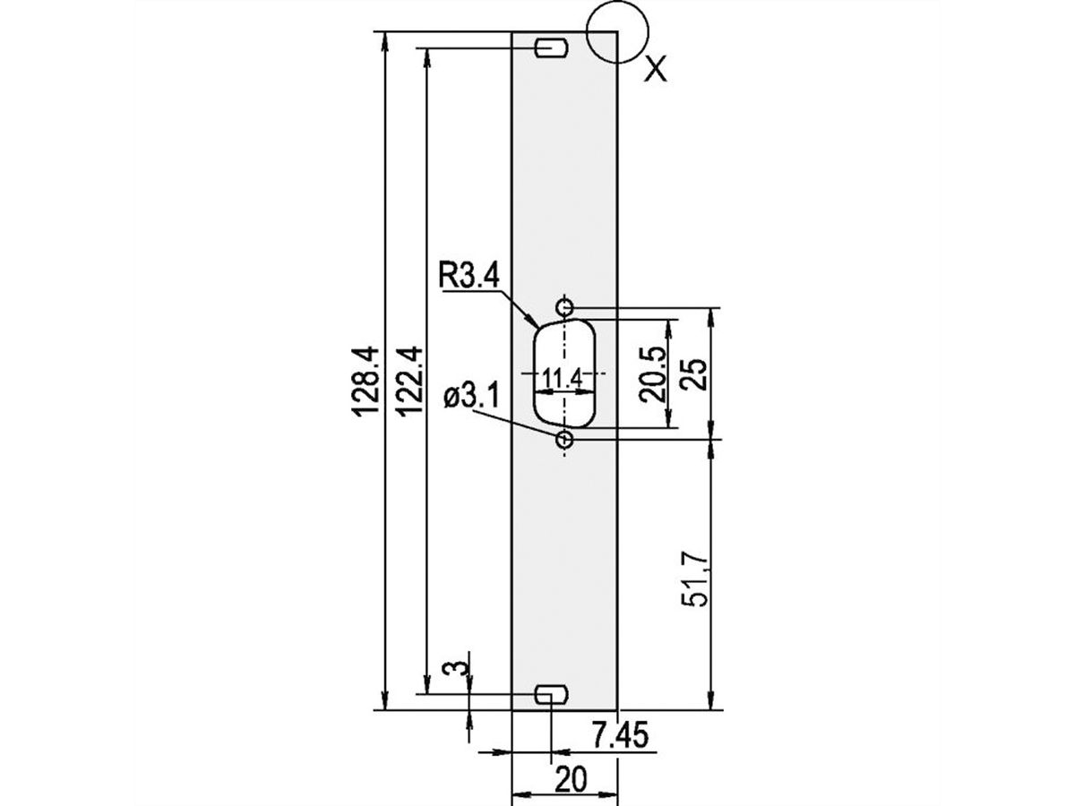 SCHROFF U-profile Front Panel, Shieldable, D-Sub Cutout, 3 U, 4 HP, 1 x 9 Pin, 2.5 mm, Al, Front Anodized, Rear Conductive