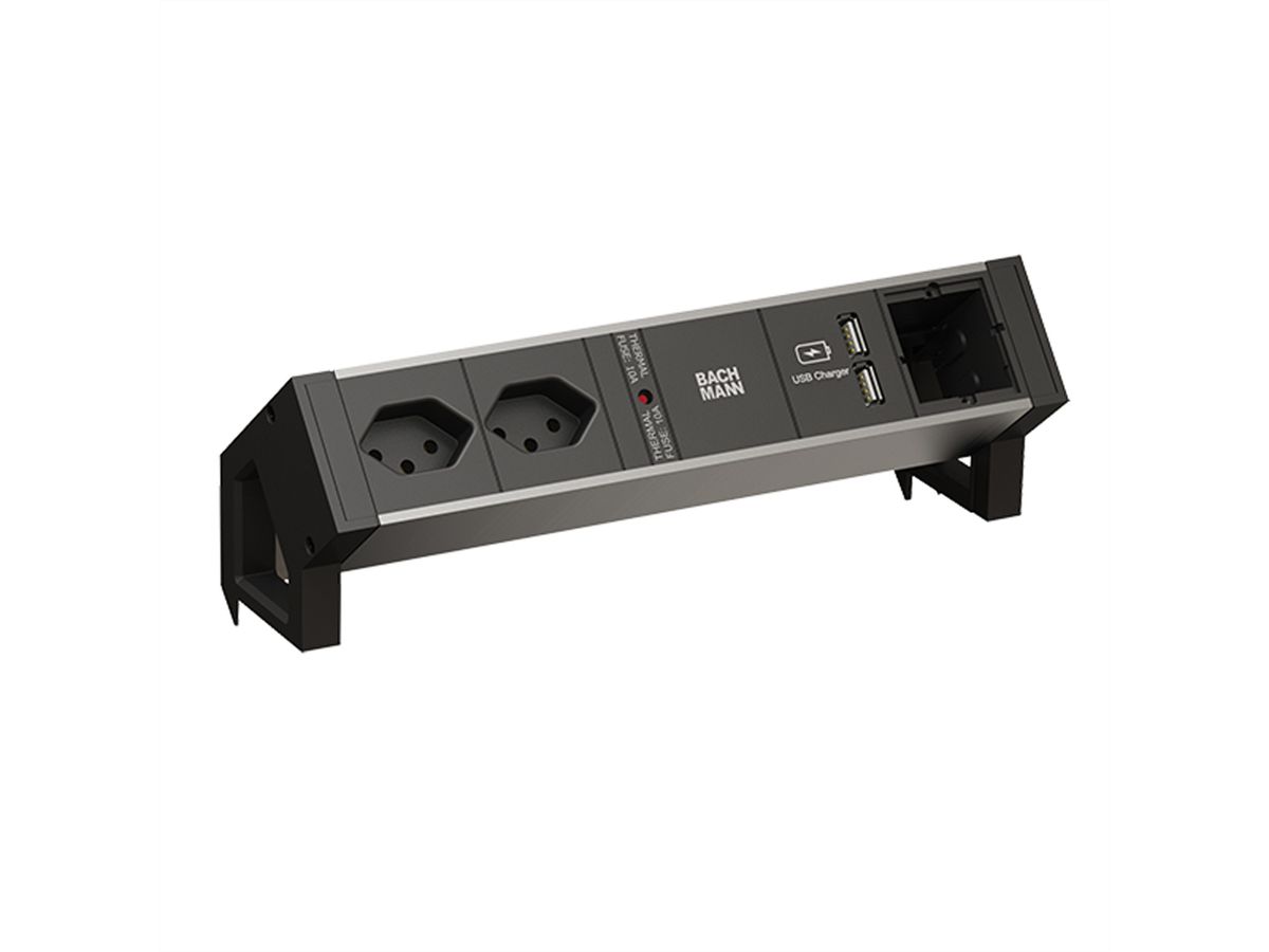 BACHMANN DESK2 ALU ZWART 2xCH T131xCM, USB Oplader 0,2m GST18 Verenigd Koninkrijk (UK)