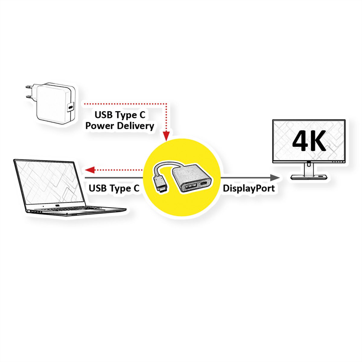 ROLINE Display Adapter USB Type C - DisplayPort v1.2 + PD