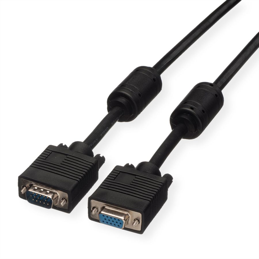 ROLINE SVGA Cable + Ferrite, HD15, M/F, 2 m