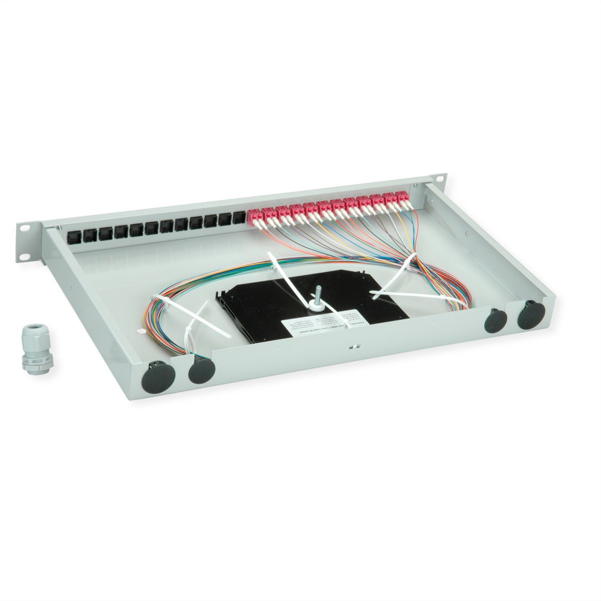 TELEGÄRTNER BASIS eco LWL-Panel mit Kupplungen & Pigtails, 12x LC Duplex, violett, OM4, Grade C