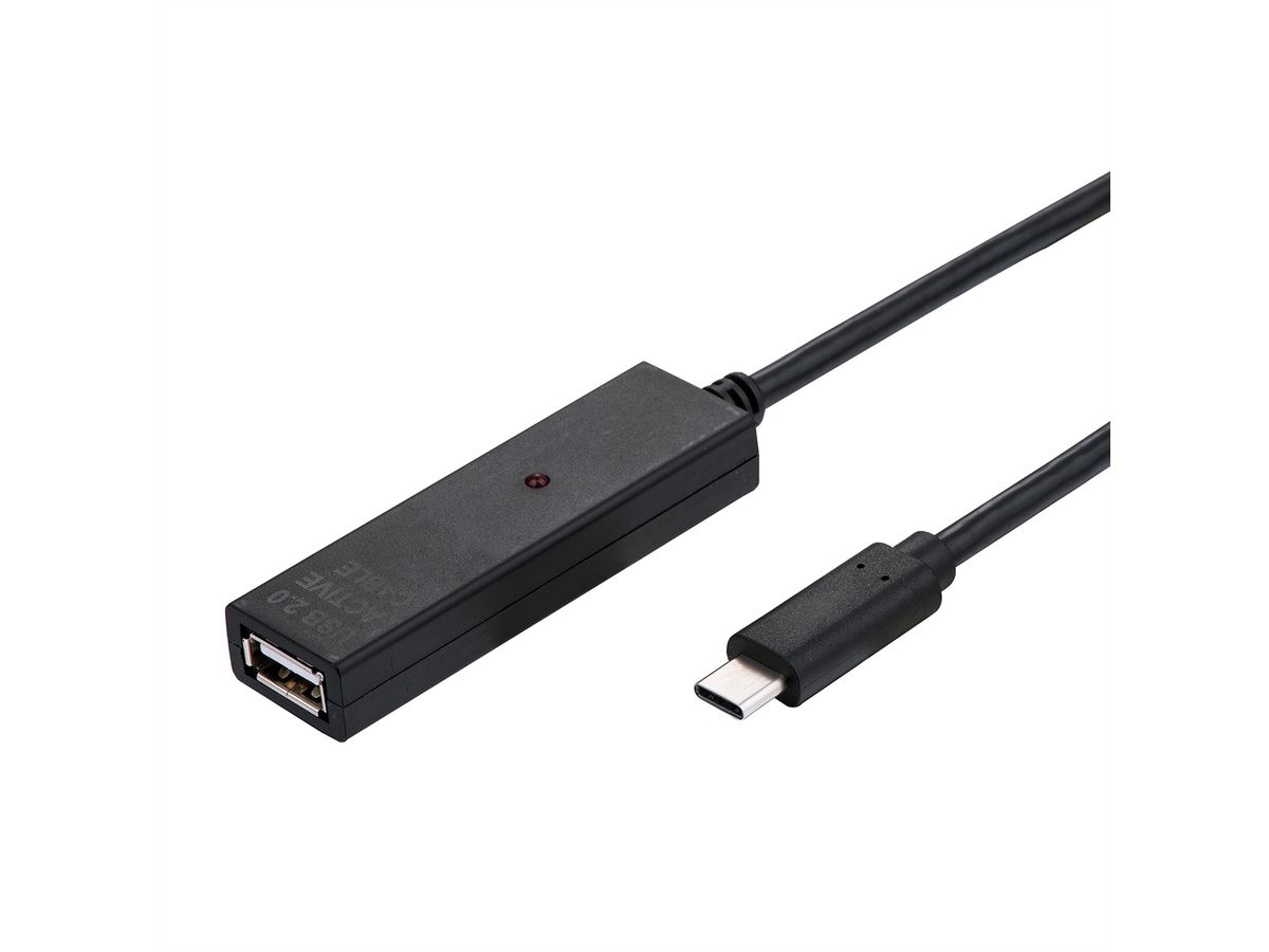 VALUE USB 2.0 Verleng kabel met actieve Repeater, A - C, zwart, 20 m