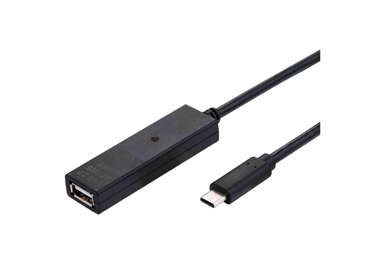 VALUE USB 2.0 Verleng kabel met actieve Repeater, A - C, zwart, 10 m