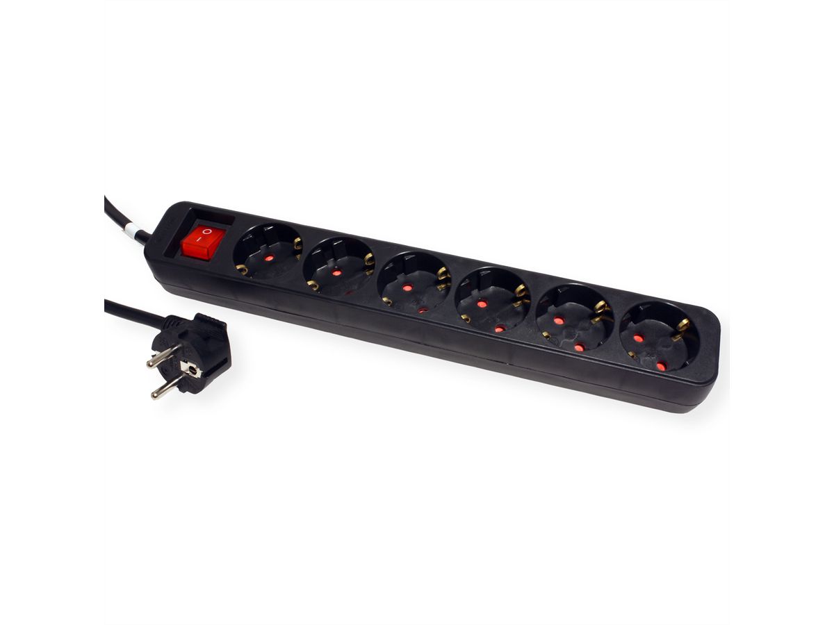 ROLINE Power Strip, 6-way, with Switch, black, 6 m