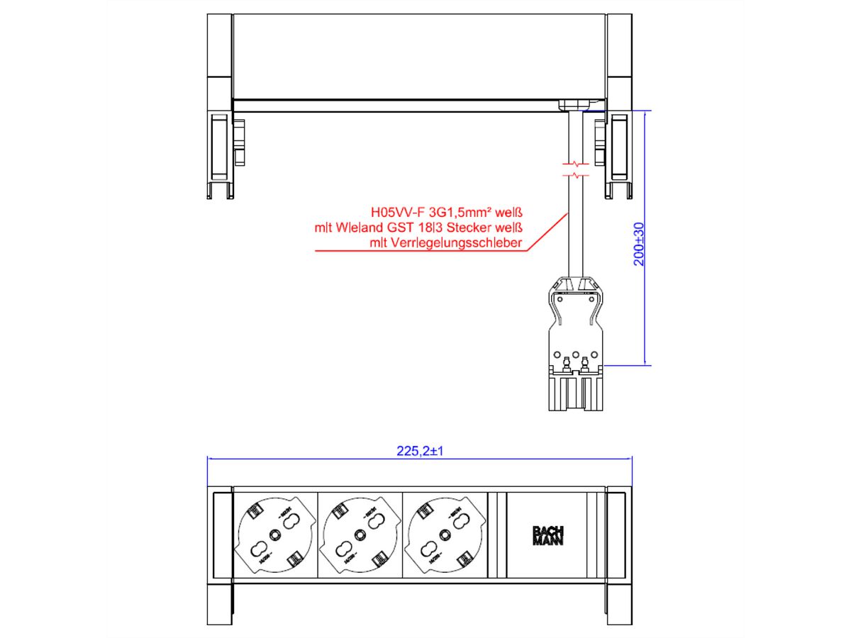 BACHMANN DESK2 white 3xP40 0.2m GST18 RAL9010