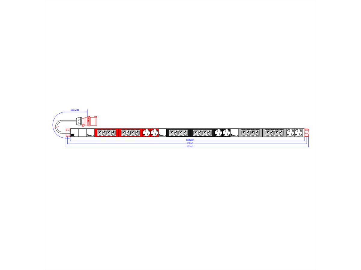 BACHMANN IT PDU ALU 1HE 24x C13 6x geaard contact CEE 3x 16A rood