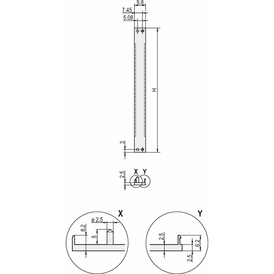 SCHROFF Frontpaneel, U-profiel, Refrofit afscherming, 6 HE, 2 HE, 2,5 mm, Al, voorzijde geanodiseerd, achterzijde geleidend