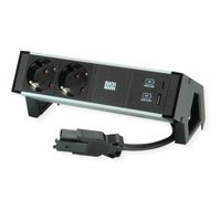 BACHMANN DESK2 ALU ZWART 2x Geaard stopcontact, USB, USB oplader 22W A&C 0,2m GST18