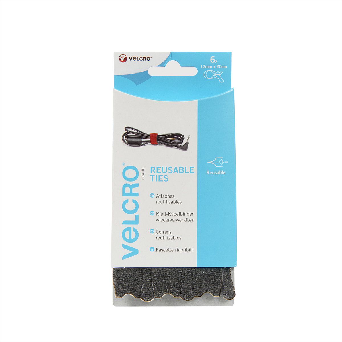 VELCRO® ONE-WRAP® Herbruikbare klittenbandstrips, ONE-WRAP® strips 12mm x 20cm x 6 Zwart