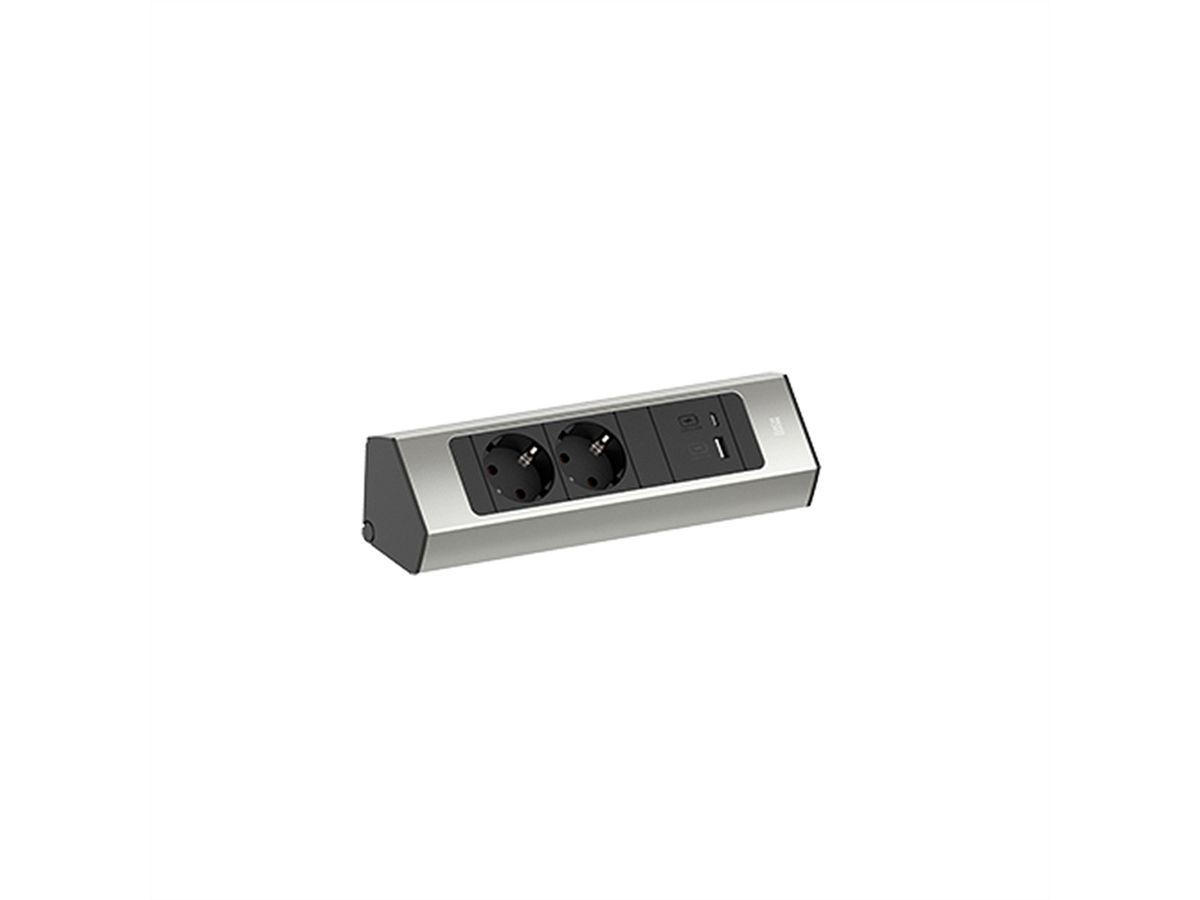 BACHMANN CASIA 2 2xCEE7/3 1xUSB A/C 22W 2.0m AEH stainless steel look
