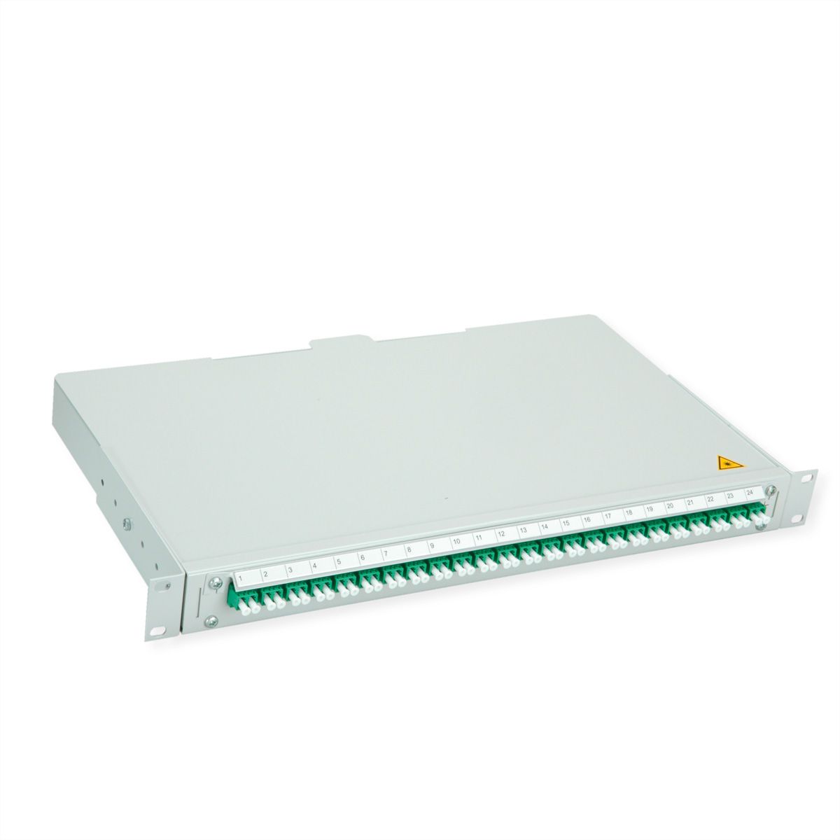 TELEGÄRTNER BASIS V LWL-Panel mit Kupplungen & Pigtails, 24x LC Duplex, grün, OS2 APC