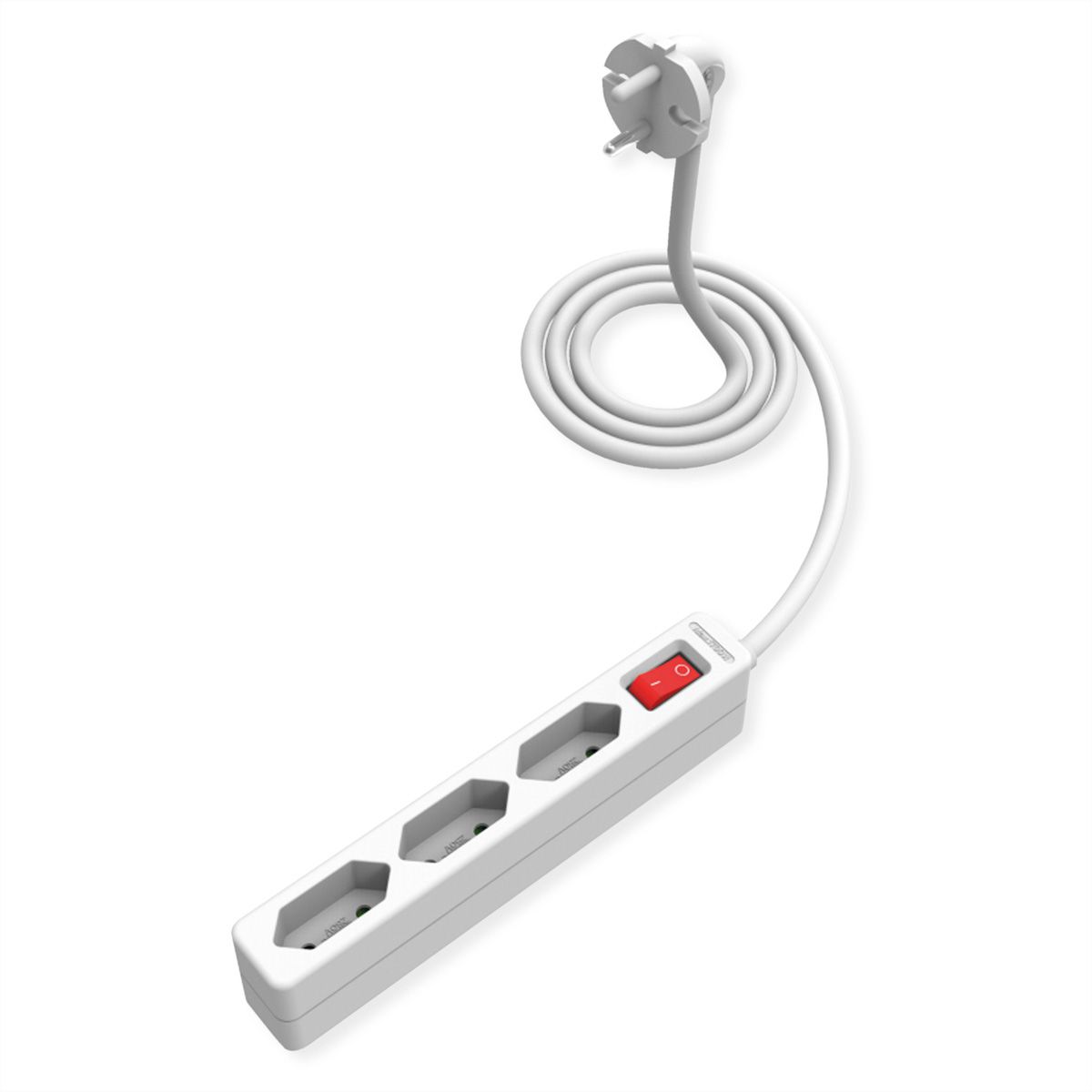 VALUE Power Strip 2-Pin Euro Type, 3-way, with Switch, white, 1.5 m