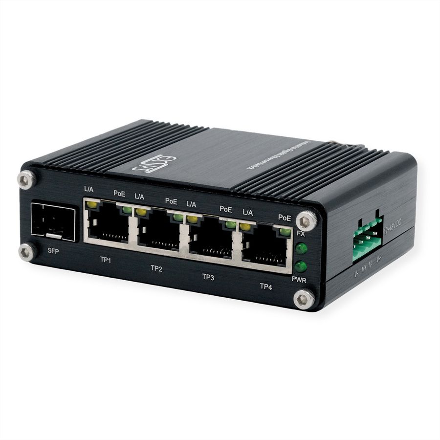 EXSYS EX-62020PoE 4-poorts industriële Ethernet-switch, PoE 1-poort 100/1000Fx SFP