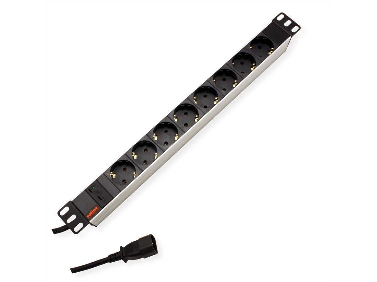 ROLINE 19" PDU for Cabinets 8x 2300W, IEC320 C14 M, Aluminium, 2 m