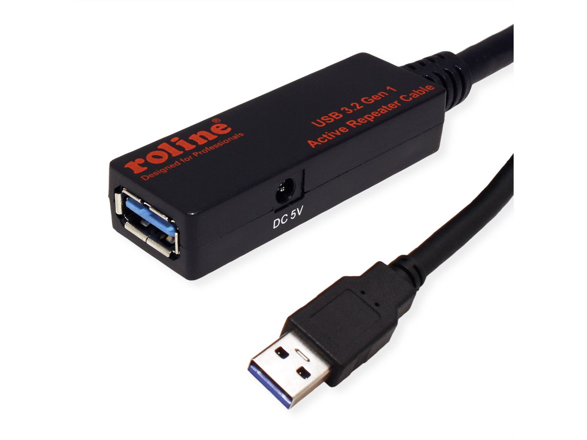 ROLINE USB 3.2 Gen 1 Actieve Repeater kabel, zwart, 15 m