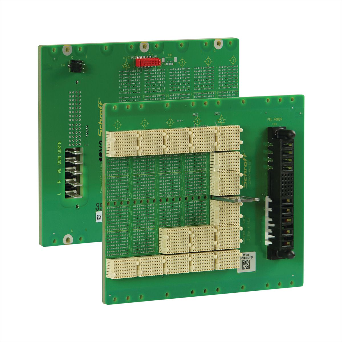 SCHROFF CPCI seriële backplane, 3 HE, 5 sleuven, systeemsleuf rechts, Full Mesh, zonder RIO, PSU