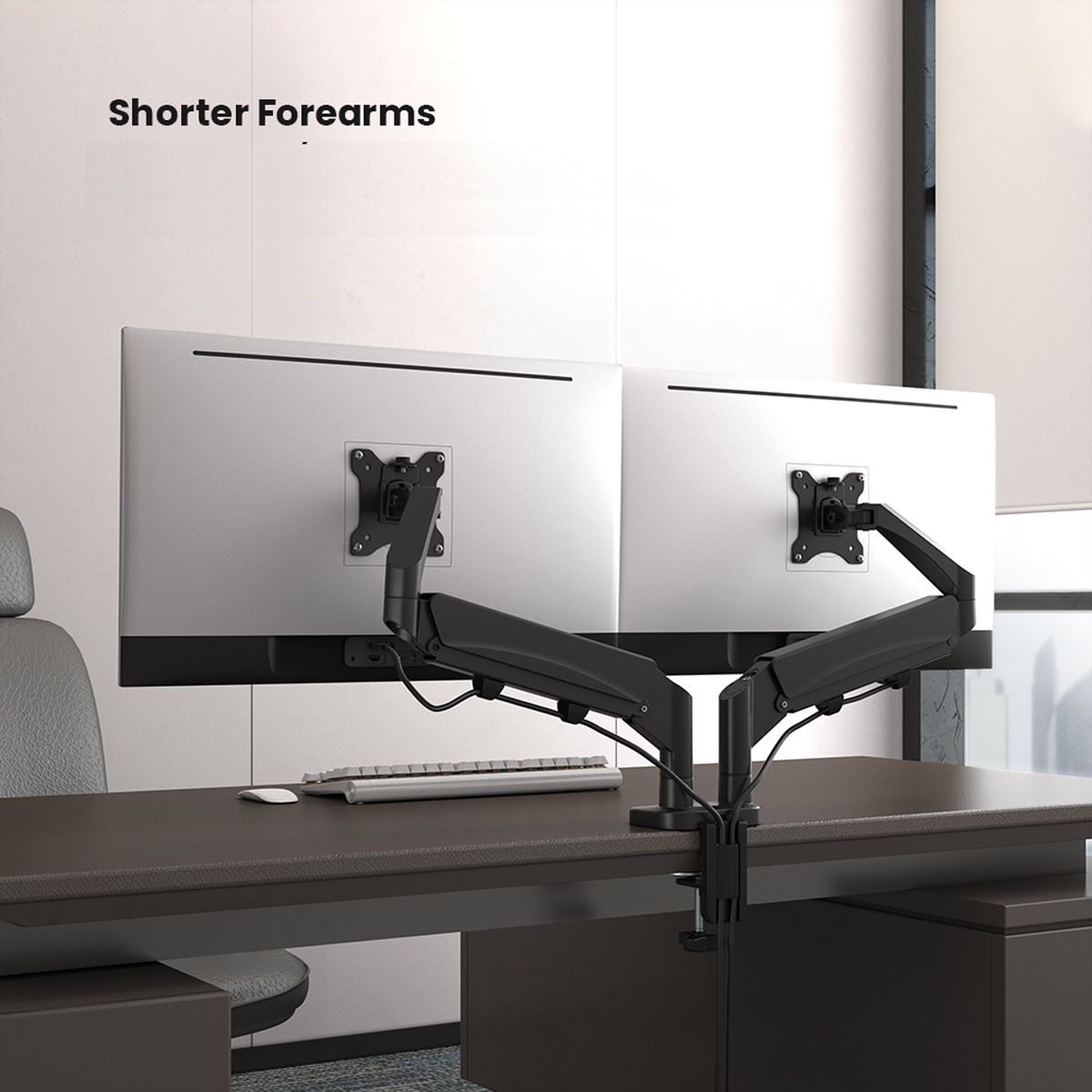 VALUE Dual LCD Monitor Arm, Desk Clamp, 5 Joints, Space Saving