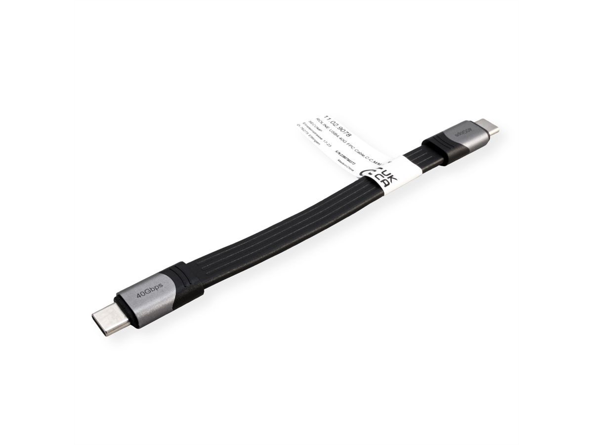 ROLINE USB4 Gen3x2 Cable, PD (Power Delivery) 20V5A, with Emark, C-C, M/M, black, 15 cm