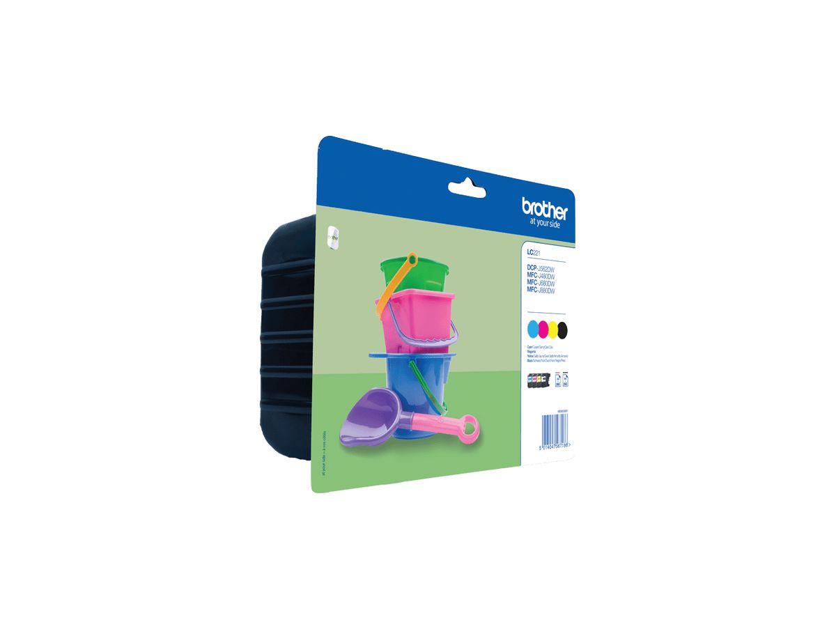 Brother LC221VALBP inktcartridge 4 stuk(s) Origineel Normaal rendement Zwart, Cyaan, Magenta, Geel