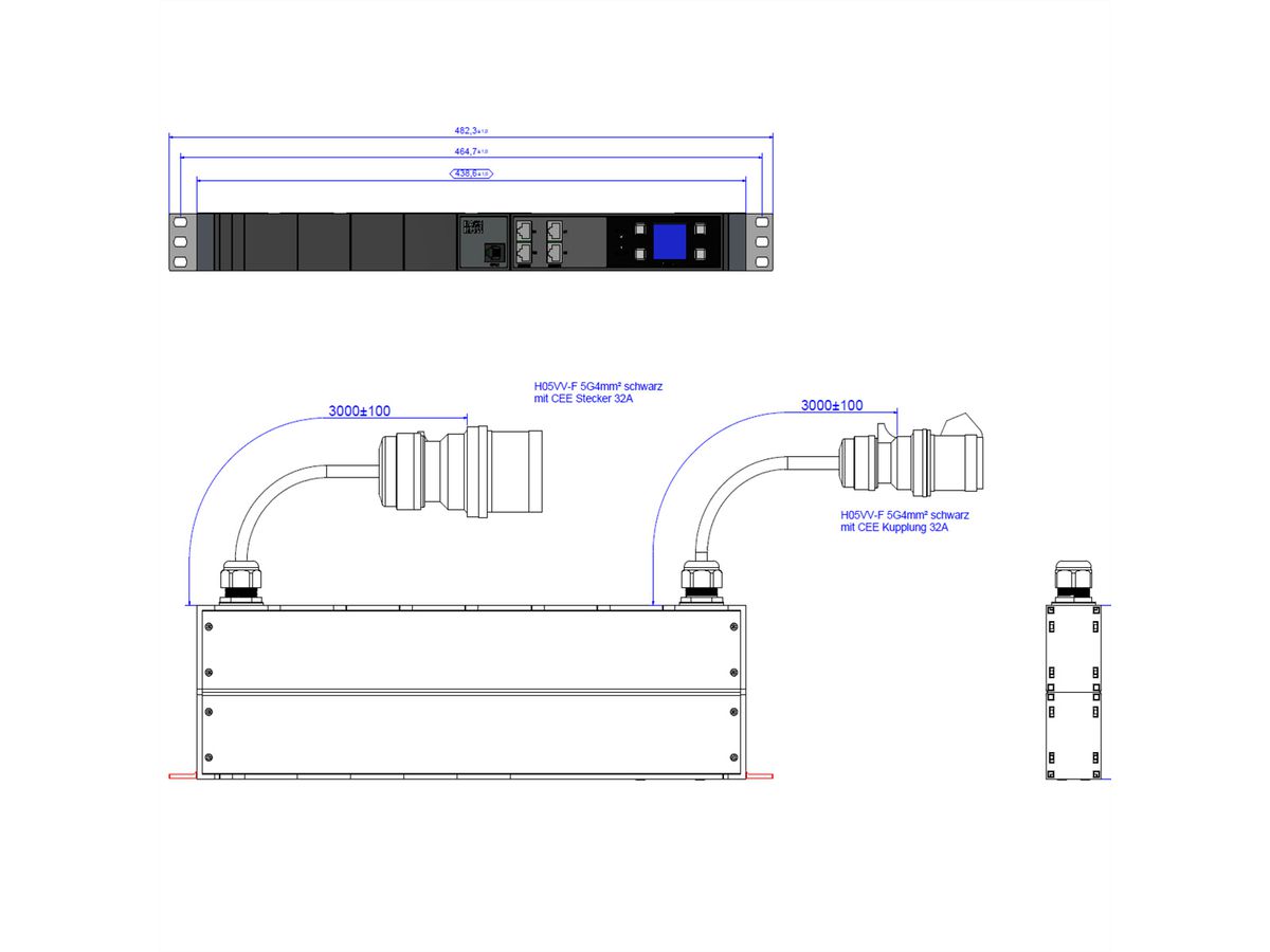 BACHMANN BN3000-XXL Slave 2x3m CEE 32A, Meting per fase, diff meting