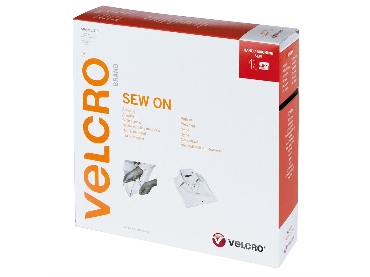 VELCRO® klittenband om vast te naaien, Haak & lus 50mm x 10m Wit