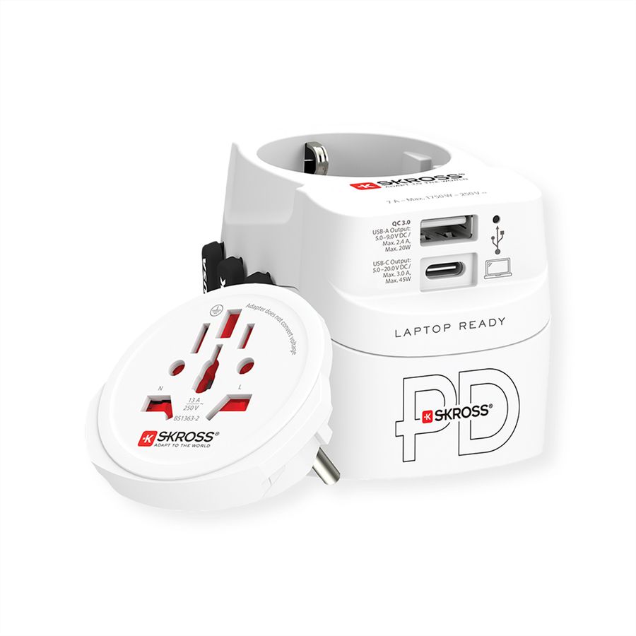 Skross PRO Light USB AC45PD World Travel Adapter, worldwide
