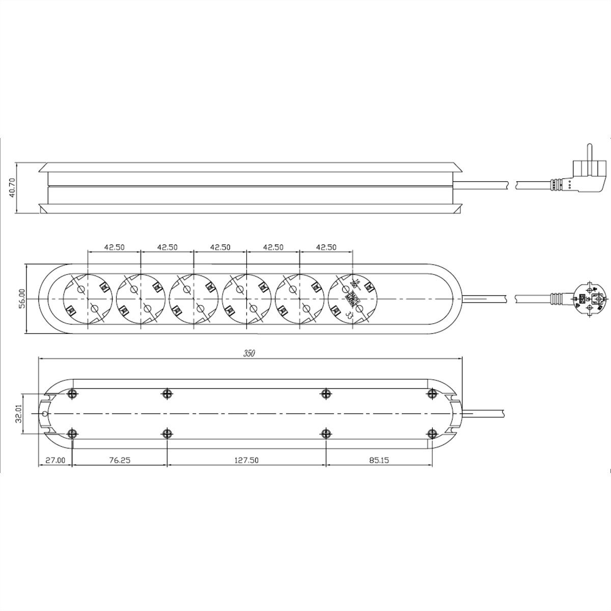 BACHMANN SMART stekkerdoos 6x geaard contact, wit, 3 m
