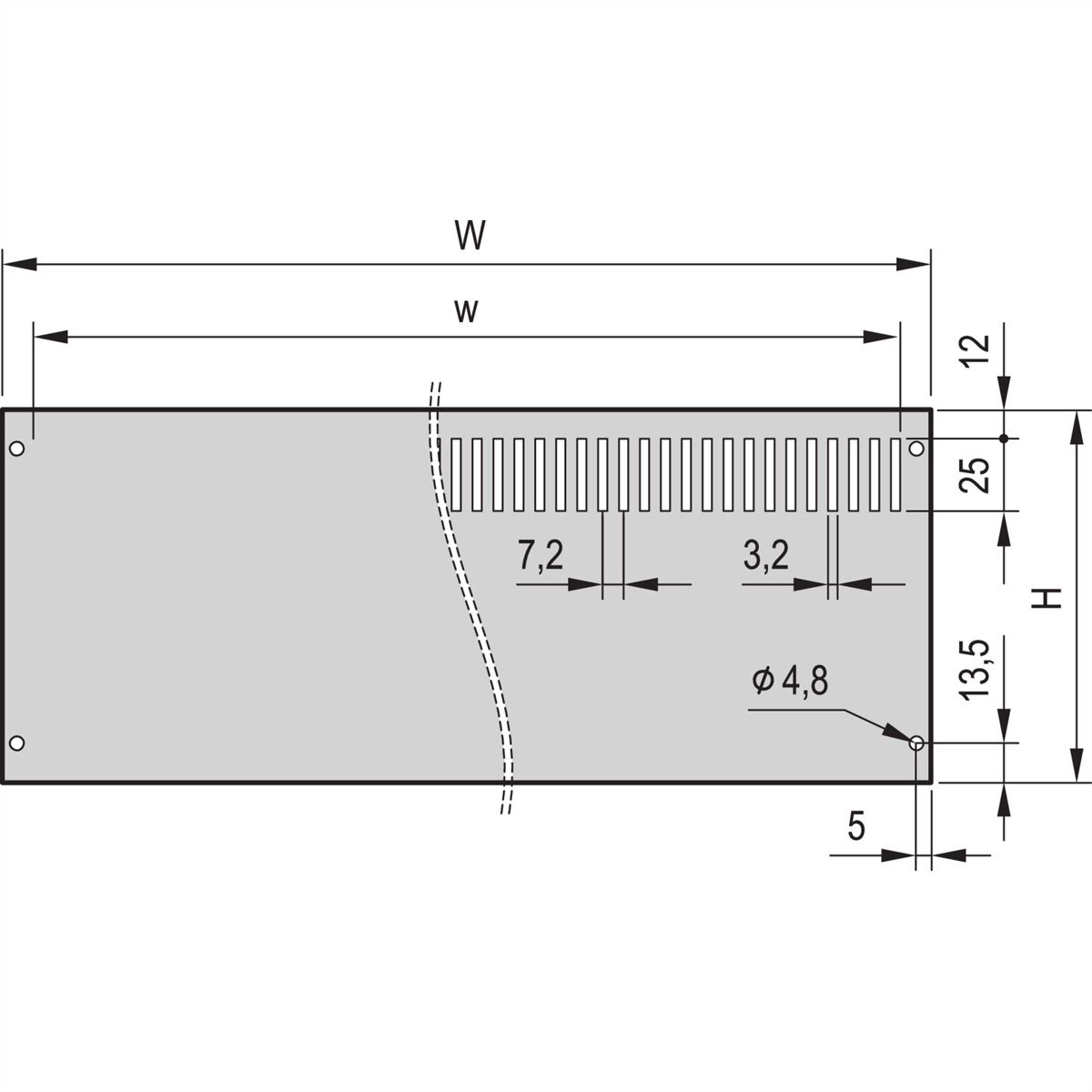 SCHROFF PropacPRO achterwand, volle breedte, niet afgeschermd, zonder perforatie, 3 HE, 63 PK