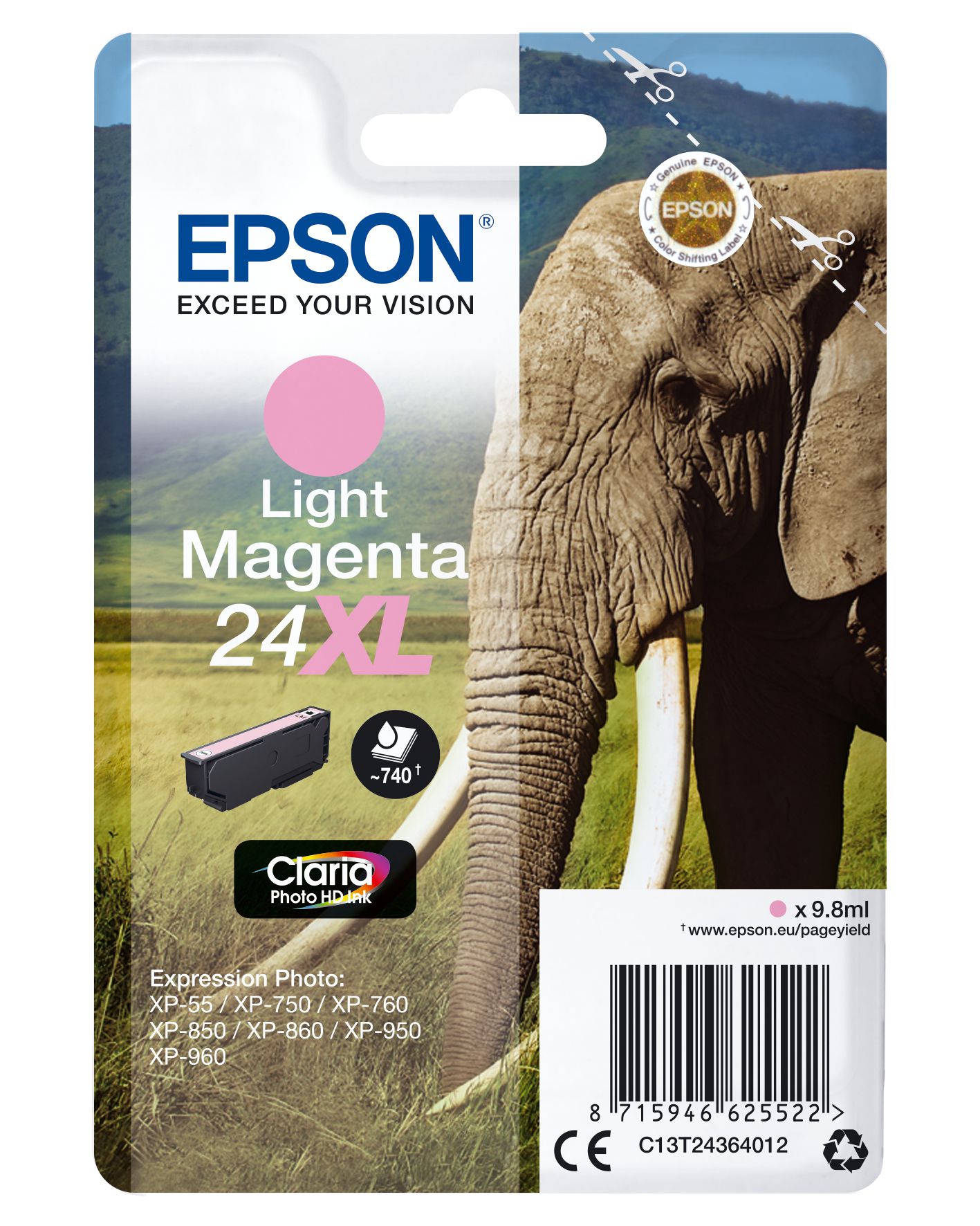 Epson Singlepack Light Magenta 24XL Claria Photo HD Ink