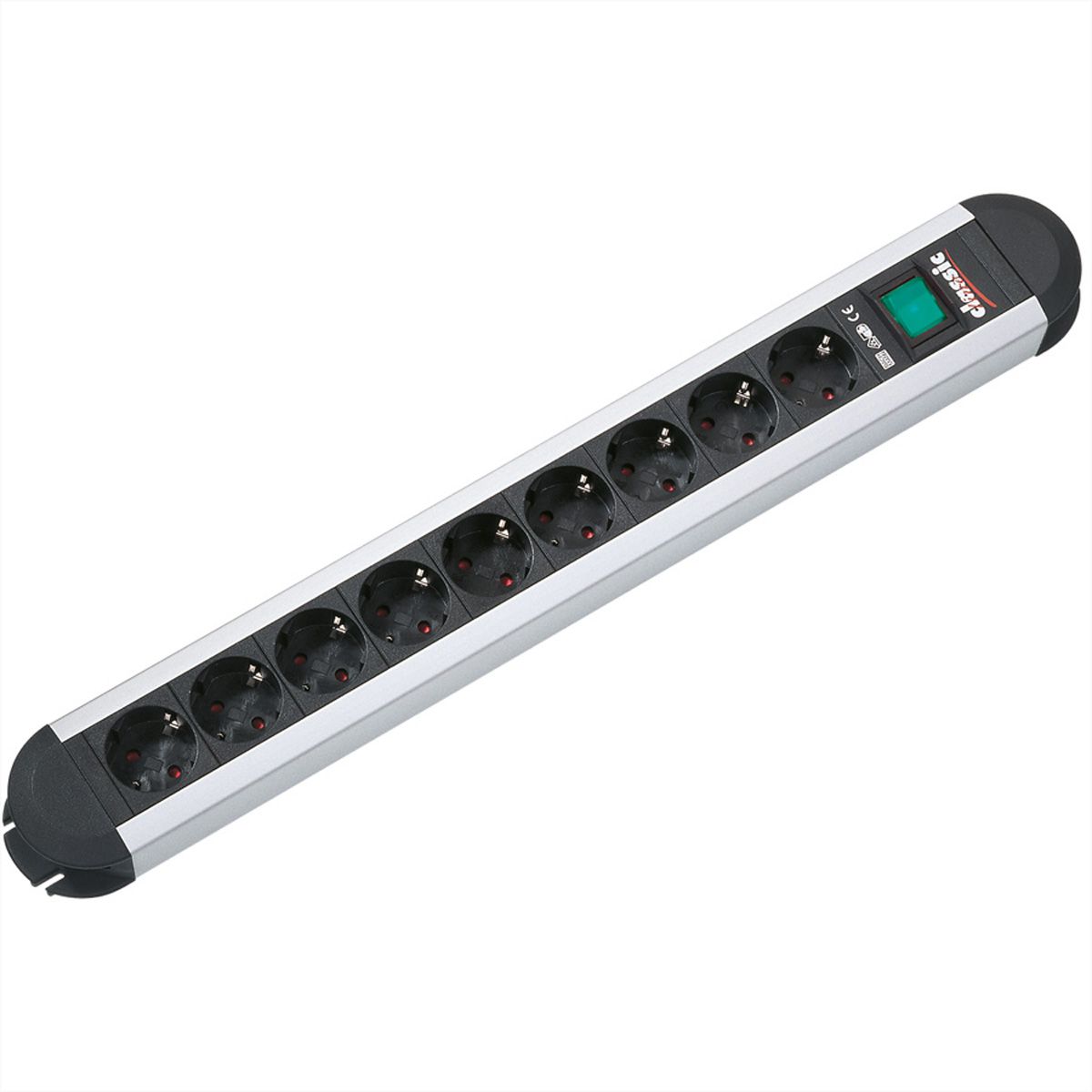 BACHMANN PRIMO socket strip 9x earthing contact, aluminium, with switch, 1.75 m