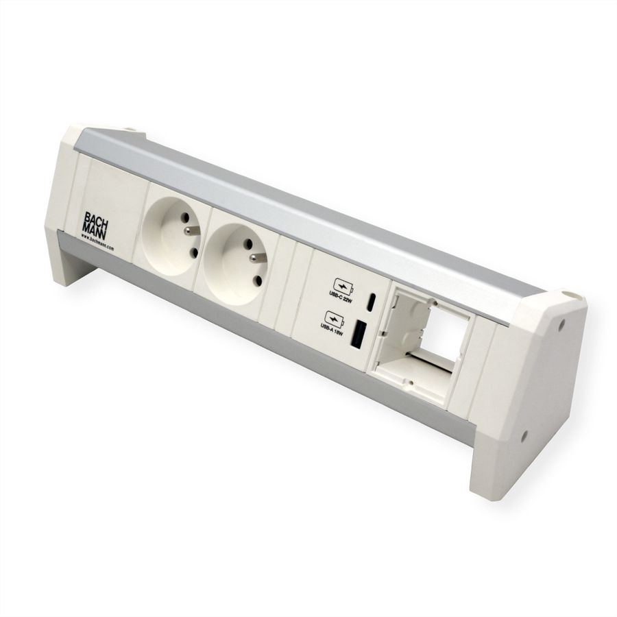 BACHMANN DESK 2xUTE 1xUSB A/C 22W 1xCM GST18 RAL9010