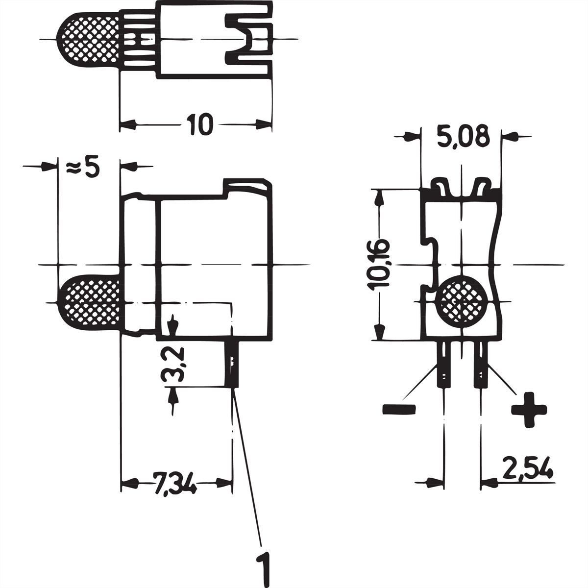 SCHROFF enkele LED, lange uitvoering, Ø 3,2 mm, geel