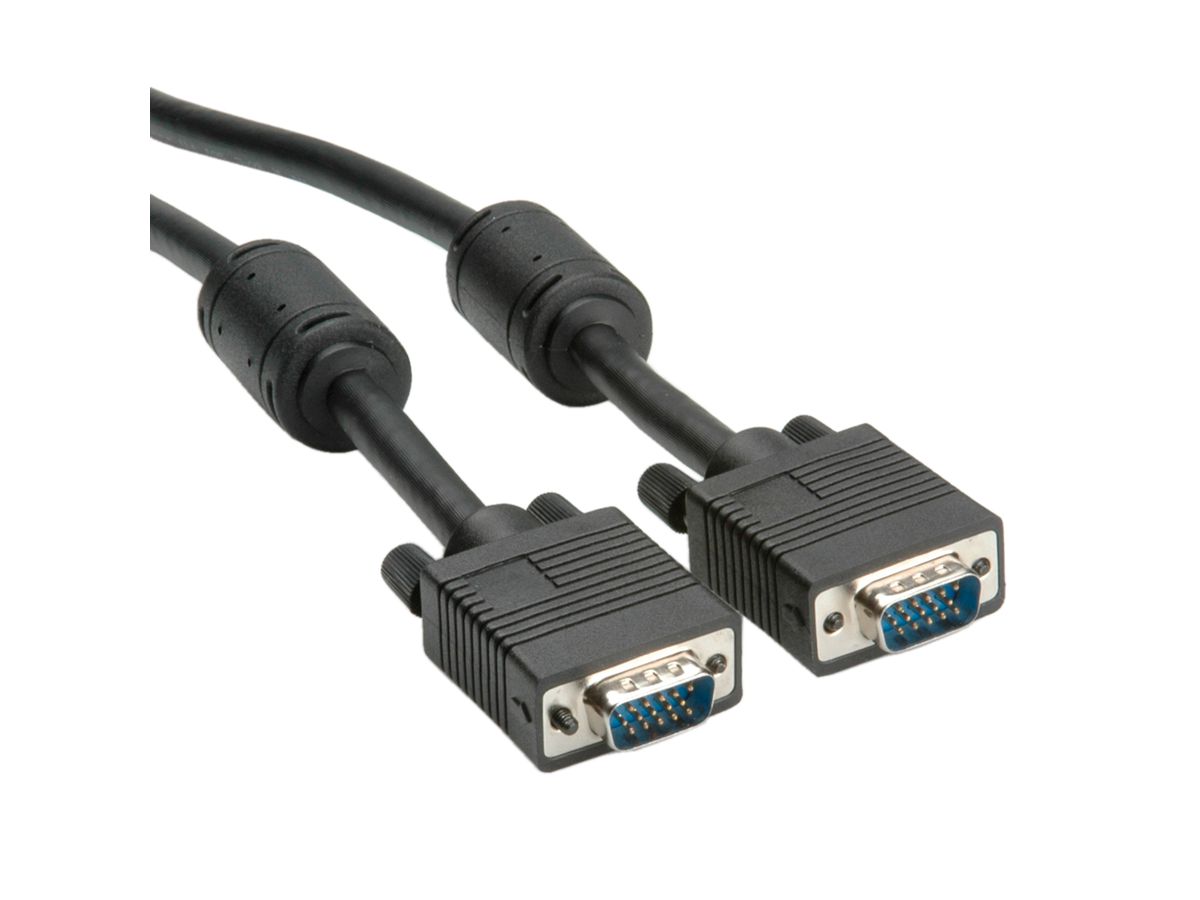 STANDARD SVGA Cable + Ferrite + DDC, HD15, M/M, black, 2 m