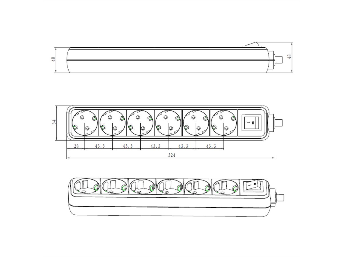 BACHMANN SELLY socket strip 6x earthing contact, switch, white, 1.5 m