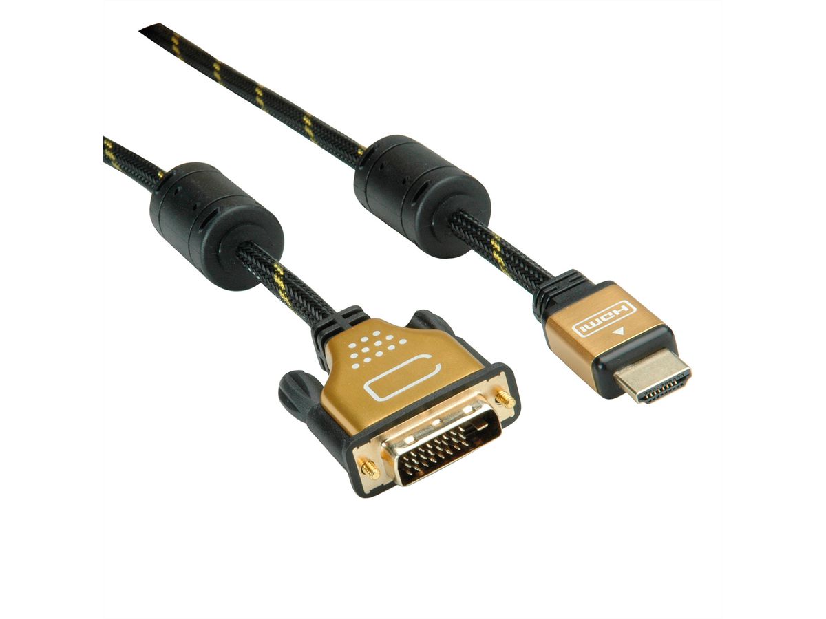 ROLINE GOLD Monitorkabel DVI - HDMI, M-M, (24+1) dual link, Retail Blister, 3 m