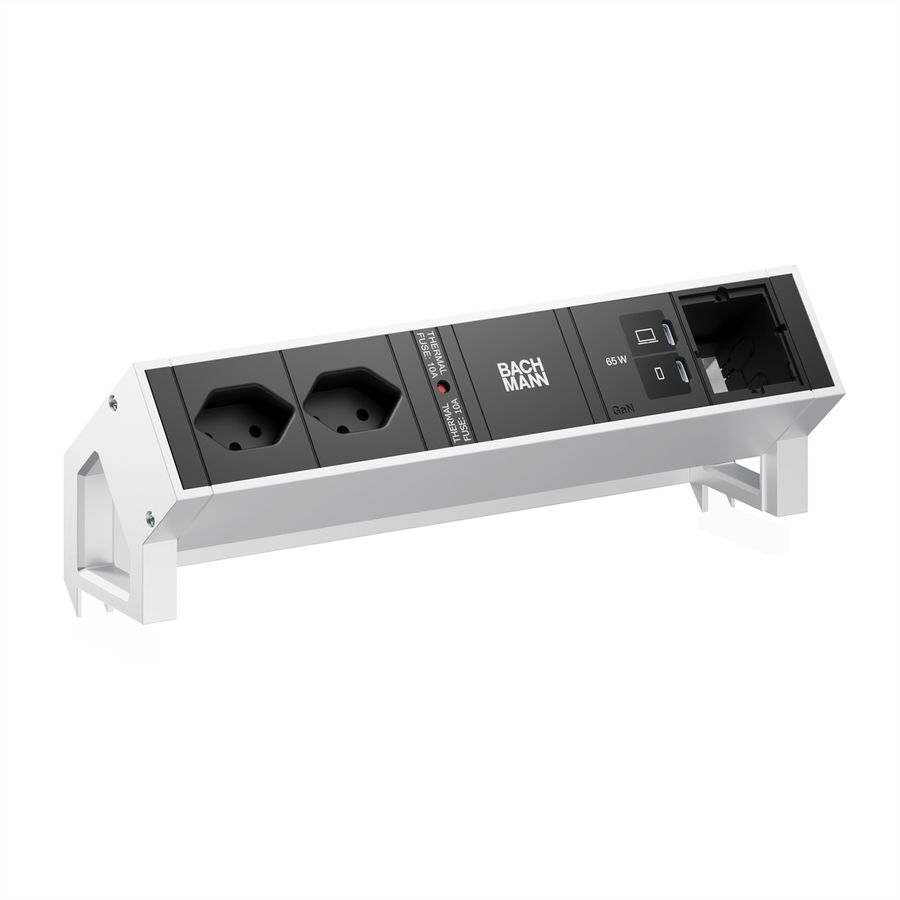 BACHMANN DESK2 2xCH 90° 1xUSB C/C 65W, 1xCM L=0.2m INOX