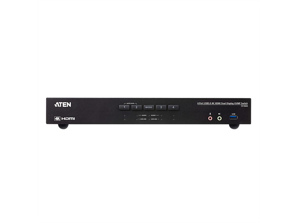 ATEN CS1844 4-Poorts True 4K HDMI Dual-View KVM Switch met Audio & USB 3.0 Hub