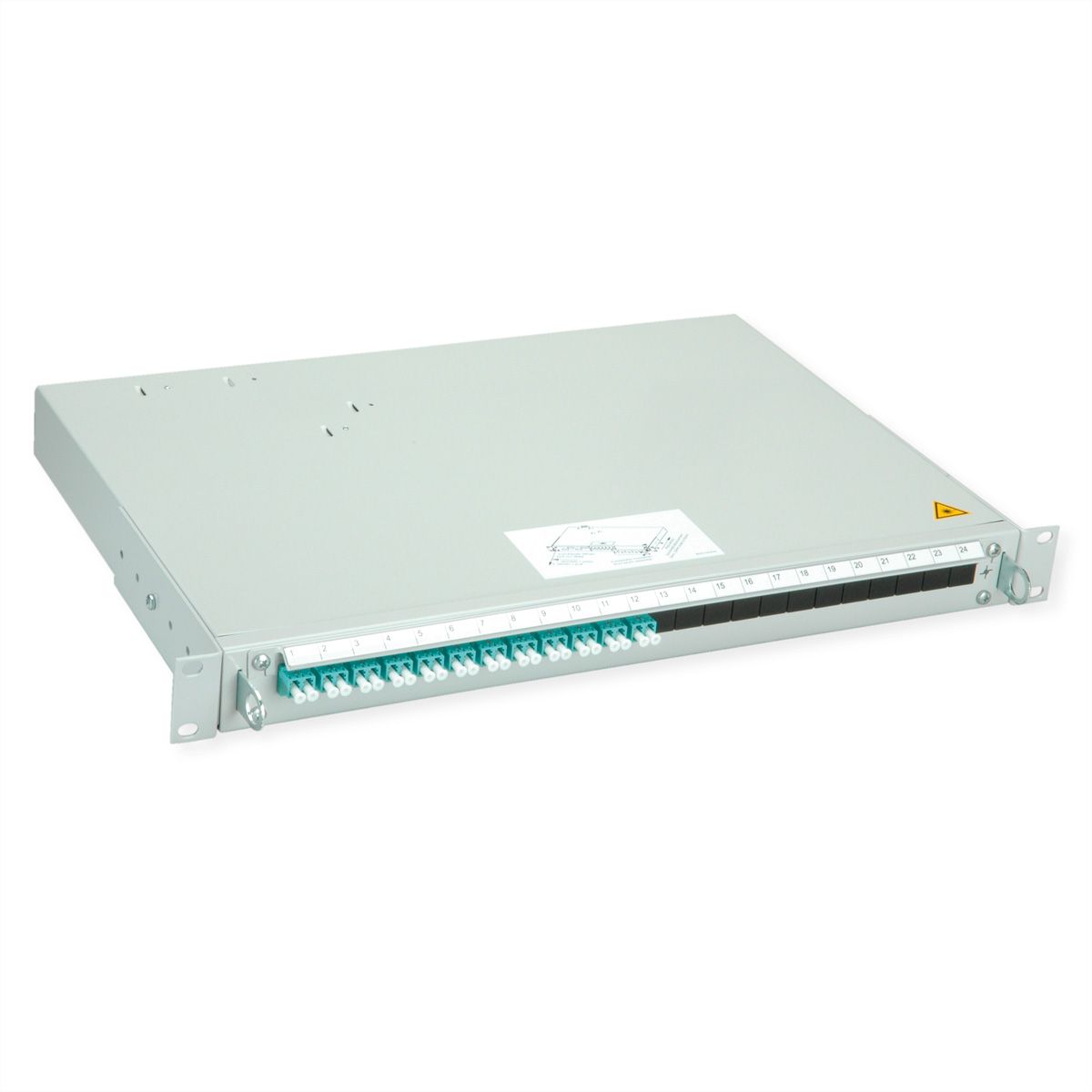 TELEGÄRTNER PROFI V LWL-Panel mit Kupplungen & Pigtails, 12x LC Duplex, türkis, OM3, Grade B