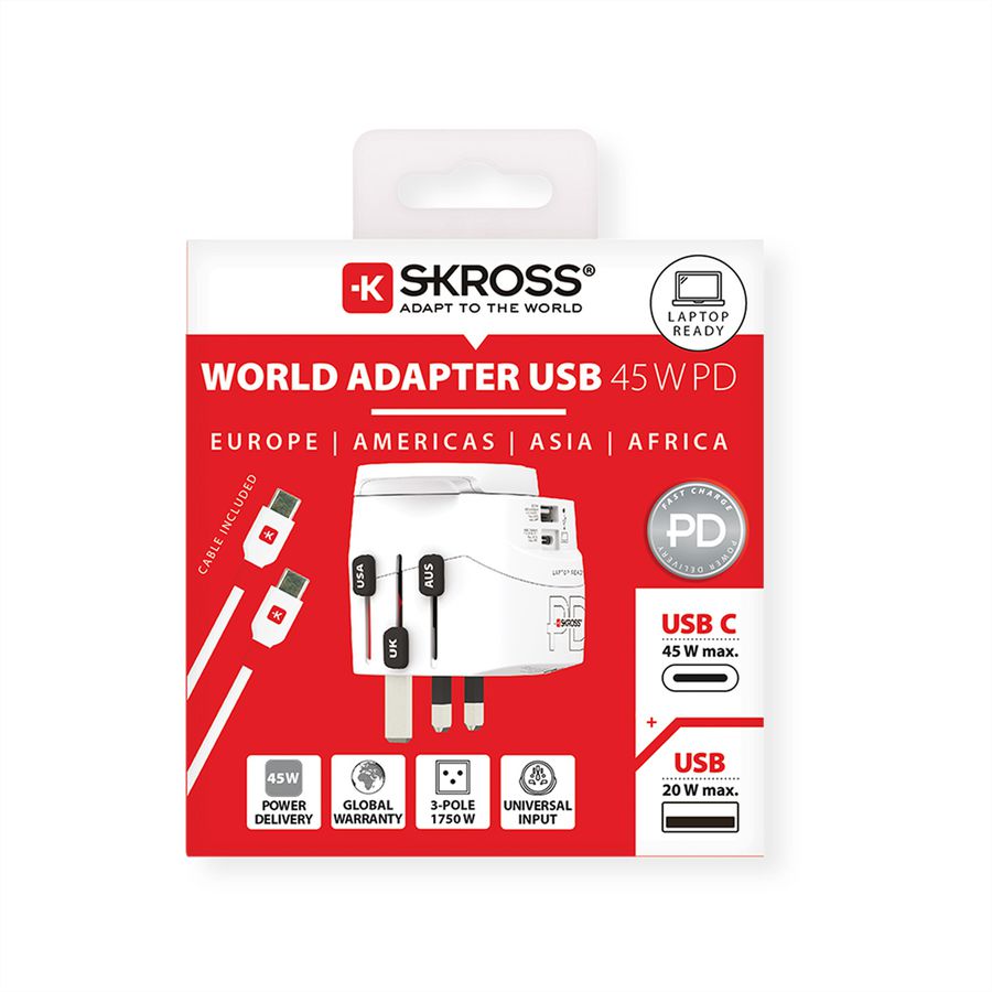 Skross PRO Light USB AC45PD World Travel Adapter, worldwide